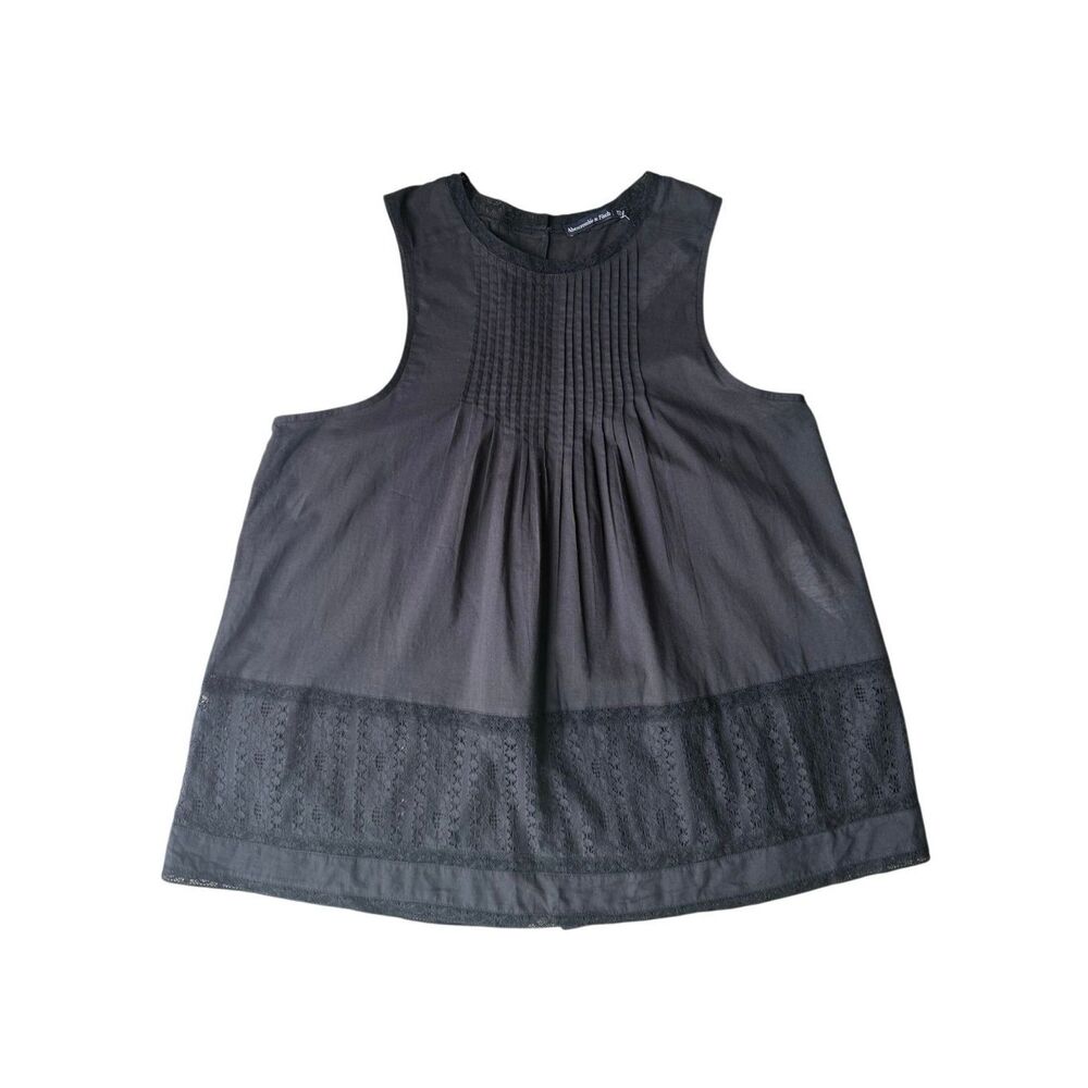 Abercrombie & Fitch Black Pleated Lace Trim Sleeveless Tunic Top Size XL
